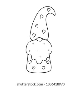 Cute outline gnome little fancy creature for St Valentine simple cartoon vector illustration, flat design for love, emotions holiday greeting cards, invitations, banners, romantic fairy tale creature