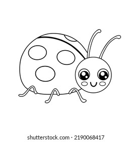 Cute outline ladybug isolated on white background. Funny insect for childish coloring book. Cartoon vector line illustration