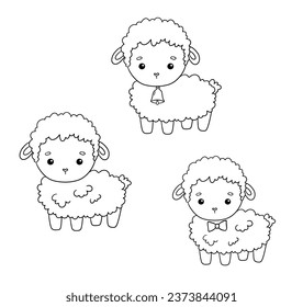 Rutschenlamm mit Bogen und Glocke. Handgezeichnet, doodle Skizze, einzeln auf weißem Hintergrund. Funny Farm tier zum Färberbuch