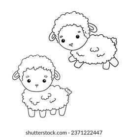 Cute outline lamb. Hand drawn doodle sketch sheep isolated on white background. Funny Farm animal for coloring book