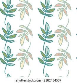 Cute outline leaves seamless pattern. Simple leaf wallpaper. Botanical floral background. Design for fabric, textile, wrapping, cover.