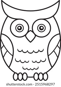 A cute outline owl bird illustration isolated on white background. Vector design element. wise owl outline vector design