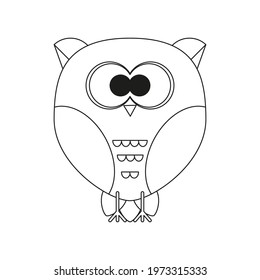 Cute outline owl. Isolated bird for coloring pages in the white background. Flat style illustration.