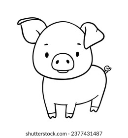 Cute outline piglet character. Hand drawn illustration isolated on white background. Funny Farm animal for coloring book