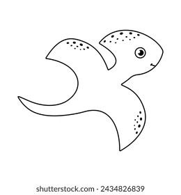 cute outline pterodactyl, flat vector illustration