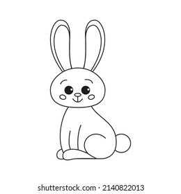 Cute Outline Rabbit, Bunny For Coloring. Rabbit Bunny Cartoon Outline Coloring Book Or Page For Kids. Happy Easter In Doodle Style. Illustration Vector. 