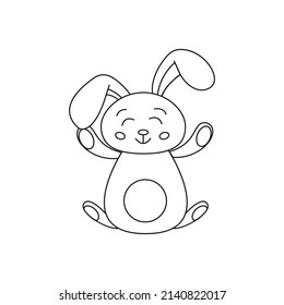 Cute outline rabbit, bunny for coloring. Rabbit Bunny Cartoon Outline Coloring Book or page for kids. Happy Easter in doodle style. Illustration Vector. 