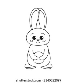 Cute outline rabbit, bunny for coloring. Rabbit Bunny Cartoon Outline Coloring Book or page for kids. Happy Easter in doodle style. Illustration Vector. 