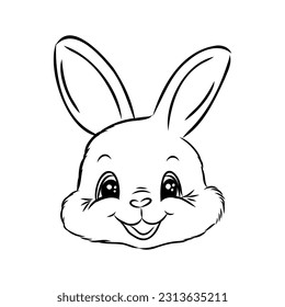 Cute outline rabbit, bunny for coloring. Rabbit Bunny Cartoon Outline Coloring Book or page for kids. Happy Easter in doodle style. Illustration Vector.