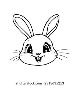 Cute outline rabbit, bunny for coloring. Rabbit Bunny Cartoon Outline Coloring Book or page for kids. Happy Easter in doodle style. Illustration Vector.