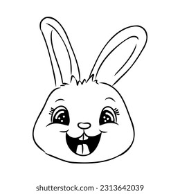 Cute outline rabbit, bunny for coloring. Rabbit Bunny Cartoon Outline Coloring Book or page for kids. Happy Easter in doodle style. Illustration Vector.