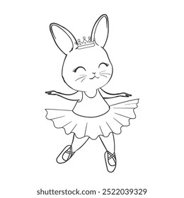 Cute outline rabbit, bunny for coloring. Rabbit Bunny Cartoon Outline Coloring Book or page for kids. Illustration Vector.
