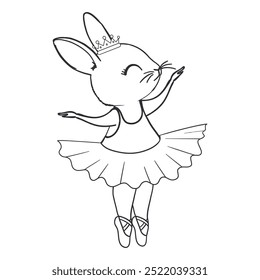 Cute outline rabbit, bunny for coloring. Rabbit Bunny Cartoon Outline Coloring Book or page for kids. Illustration Vector.
