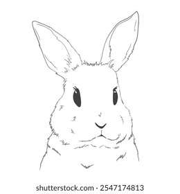Cute outline rabbit, bunny for coloring. Rabbit Bunny Cartoon Outline Coloring Book or page for kids. Illustration Vector.