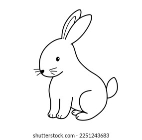 Cute outline rabbit. Vector illustration lovely bunny isolated on white. Easter simbol farm animal for coloring page