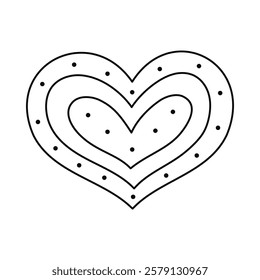 Cute outline repeated heart with dots in Y2k aesthetic. Doodle retro love symbol from 90s and 00s. Hand drawn simple heart with print isolated on white background. Nostalgia for 1990s vibes.