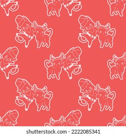 cute outline Santa Claus cat cartoon in Christmas day seamless pattern