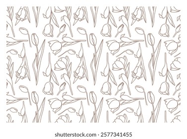 Cute outline seamless pattern with flowers. Outline tulips beautiful background. Great for cards, banner, textile, wallpaper - vector design