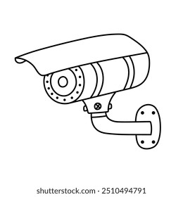 Câmera de segurança inteligente de contorno bonito para a segurança da casa, vigilância. Câmera CCTV fechada desenhada à mão para proteger propriedade pública e privada isolada. Controle por telefone do dispositivo de segurança da casa remota