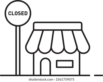 Cute Outline Stores With Closed Sign Icon Illustration Vector	