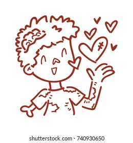 Cute outline Zombie character in love, sending kiss with hearts emotion. Set of vector hand drawn style, cute doodle cartoon illustration for web, stickers, emoji, emoticons