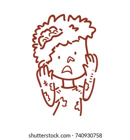 Cute outline Zombie character: scary, fear, terror, fright, spooked emotion. Set of vector hand drawn style, cute doodle cartoon illustration for web, stickers, emoji, emoticons