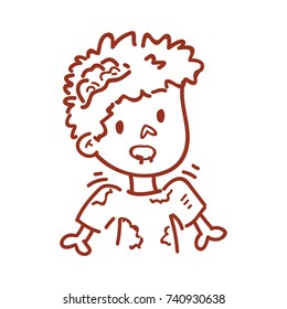 Cute outline Zombie character: shrug, not sure, not know emotion. Set of vector hand drawn style, cute doodle cartoon illustration for web, stickers, emoji, emoticons