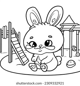 cute Outlined bunny presenting. Vector illustration coloring page.