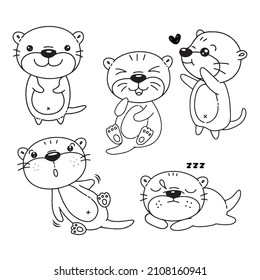 Cute outlined Otter coloring vector illustration.