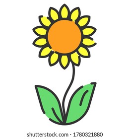 Cute outlined Sunflower illustration concept