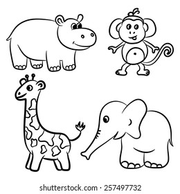 Cute Outlined Zoo Animals Collection Vector Stock Vector (Royalty Free ...