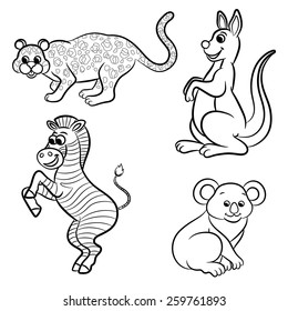 Cute outlined zoo animals collection. Vector illustration.