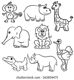 Cute Outlined Zoo Animals Collection Vector Stock Vector (Royalty Free ...