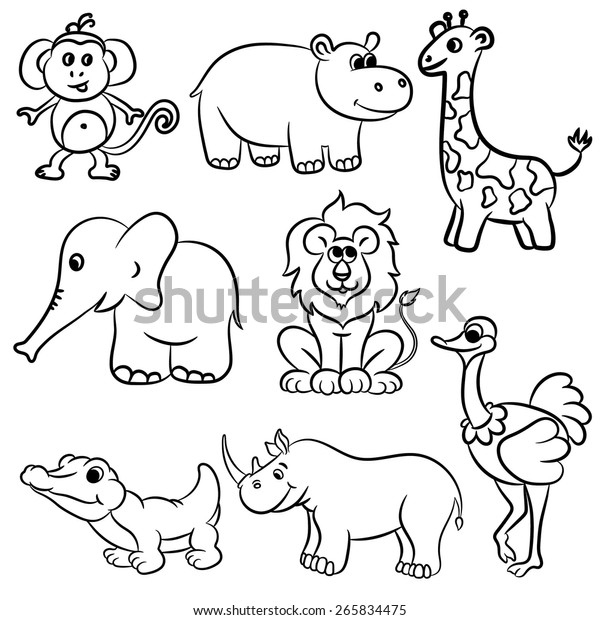 Cute Outlined Zoo Animals Collection Vector Stock Vector (Royalty Free ...