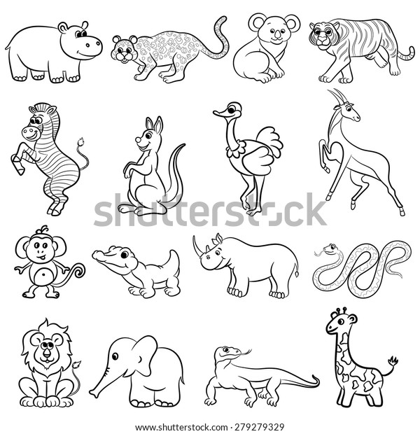 Cute Outlined Zoo Animals Collection Vector Stock Vector (royalty Free 