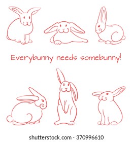 Cute outlines rabbits set