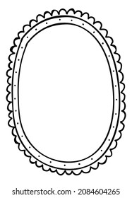 Cute oval frame template. Doodle mirror. Empty shape