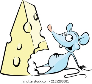 Cute  Overeating Mouse Cartoon with Cheese Vector Funny  Illustration