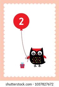 cute owl 2nd birthday greeting with balloon vector