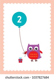 cute owl 2nd birthday greeting with balloon vector