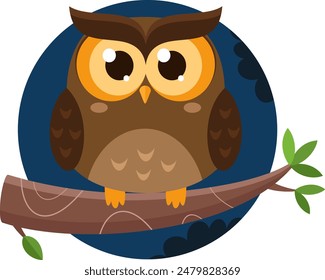 Cute Owl Animal Cartoon Character. Vector Illustration Flat Design Isolated On Transparent Background