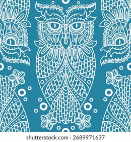 Niedliche Eule Tier nahtloses Muster in Boho Stil. Kann bedruckt und als Umhüllungspapier, Tapete, Textil, Färbung, Stoff, etc. verwendet werden.	
