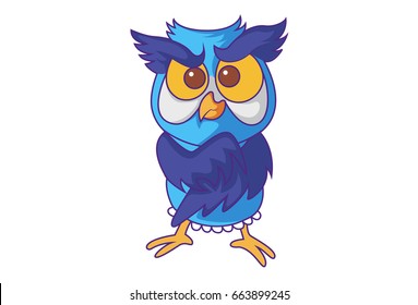 Cute Owl Annoyed. Vector Illustration. Isolated on white background.
