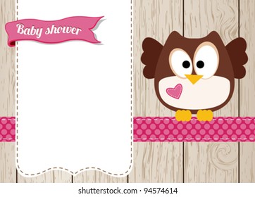 Cute owl baby girl arrival card