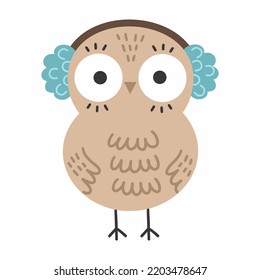 Cute owl with big eyes. Autumn illustration. Sticker to nursery.