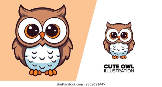 Cute Owl with Big Eyes Cartoon: Vector Icon Illustration of Animal Nature Icon Concept in Isolated Vector and Flat Cartoon Style