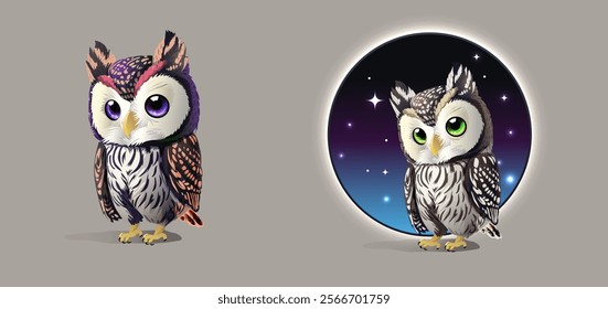 Cute Owl with Big Eyes Cartoon Vector Icon: Illustration of Animal Nature Icon Concept in Isolated Vector, Flat Cartoon Style