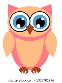 Cute owl with big eyes in a trendy coral color, design