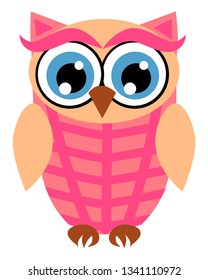 Cute owl with big eyes in a trendy coral color, design