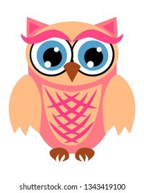 Cute owl with big eyes in a trendy coral color, design